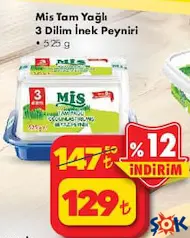 MİS TAM YAĞLI 3 DİLİM İNEK PEYNİRİ 525 G MİS TAM YAĞLI 3 DİLİM İNEK PEYNİRİ 525 G